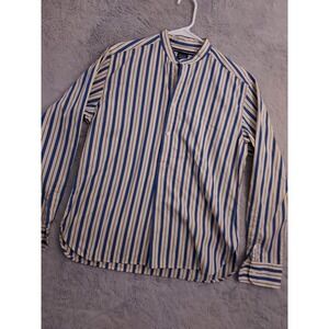 Vintage Ralph Lauren Sport Womens Size 8 Band Collar Popover Woven Beige Blue